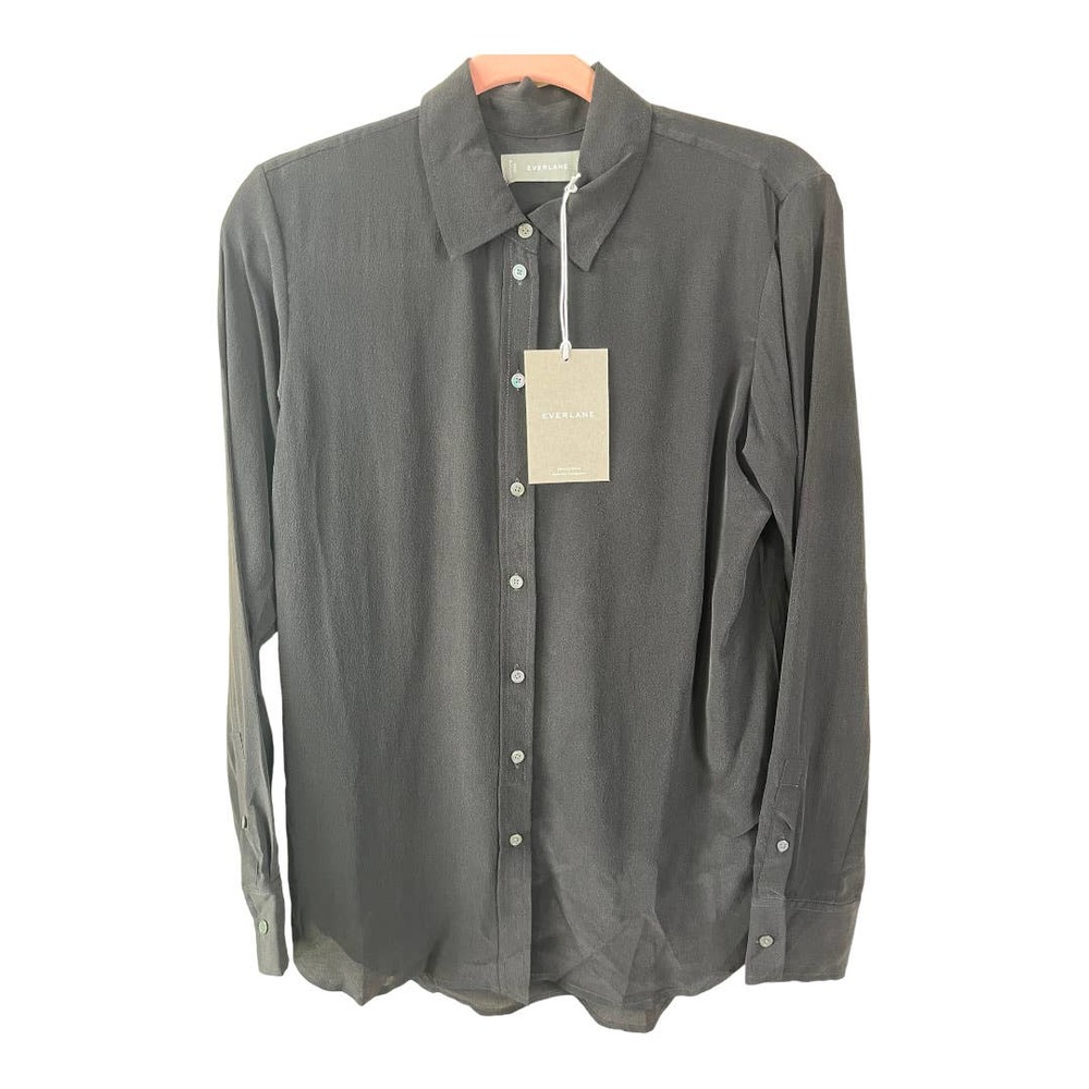 Everlane The Clean Silk Relaxed Shirt Black size 8 NWT